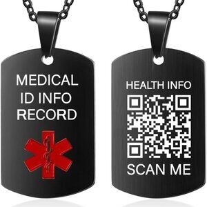 Medical Alert Necklace Stainless Steel Engraved QR Code Custom Emergency